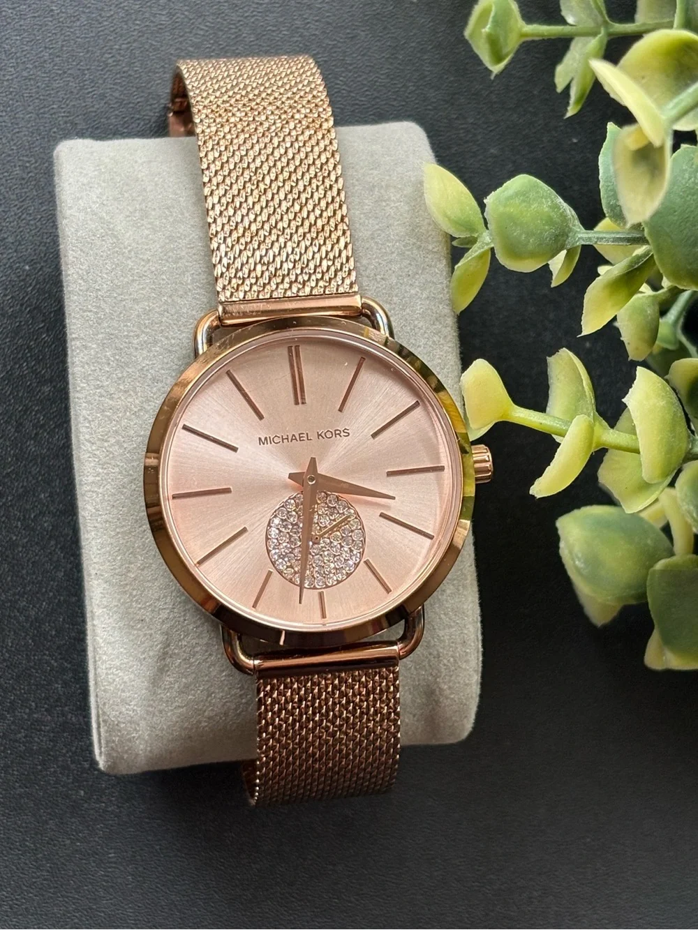 Michael Kors Rose Gold Crystal Accent Mesh Bracelet Watch